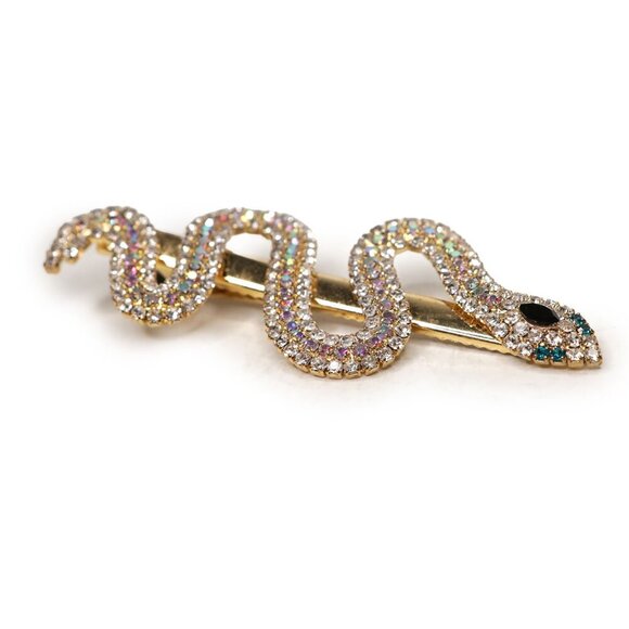 Snake Rhinestone Hair Alligator Clip Gold Crystal Gem Shiny Prom Wedding Glamour - Picture 8 of 8